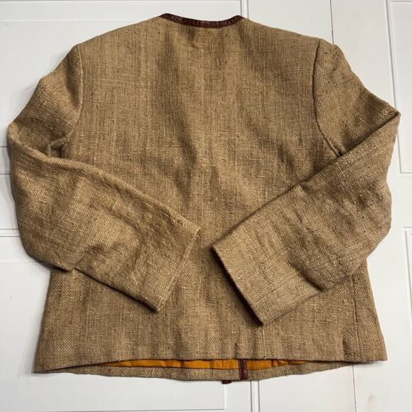 Vintage Liz Claiborne Burlap Cotton Faux Leather Trim Blazer Jacket Size 10 - Picture 6 of 6